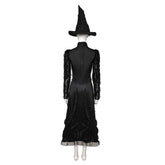 Wicked (2024) Elphaba Black Mesh Dress Set Witch Outfits Halloween Cosplay Costume
